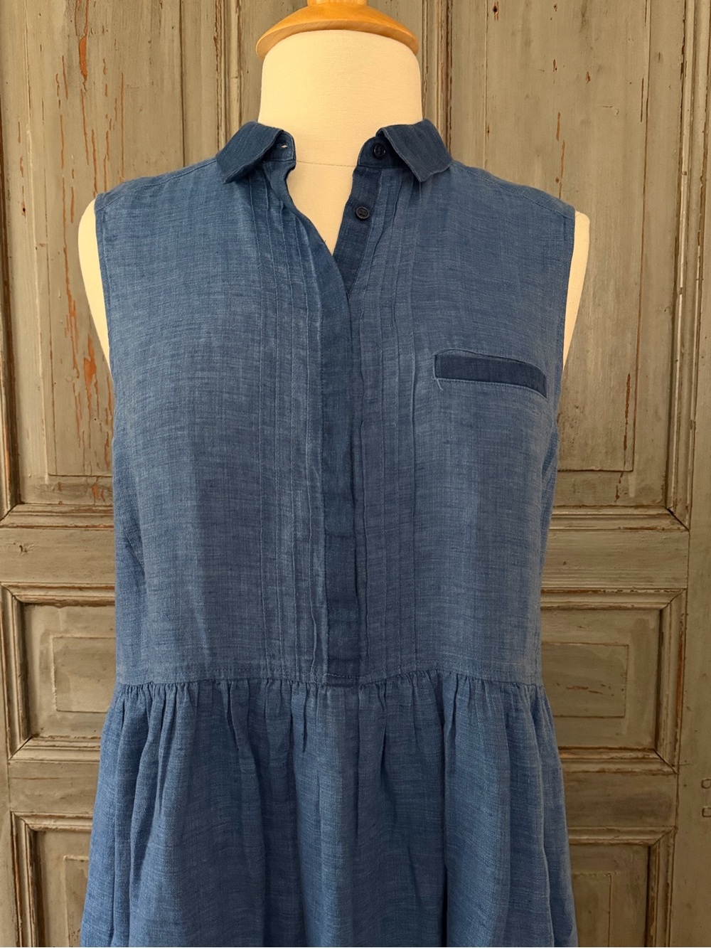 Comptoir des Cotonniers Sleeveless Blue linen  Gathered Dress large